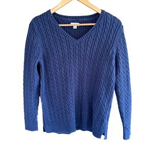 Croft & Barrow Womens Navy Blue 100% Cotton Cable Knit V-Neck Sweater Size M